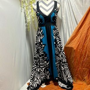 INC International Concepts Long Black White Teal Print Dress
